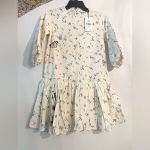 NWT Milo cotton cream and blue dress with peekaboo animals under pleats